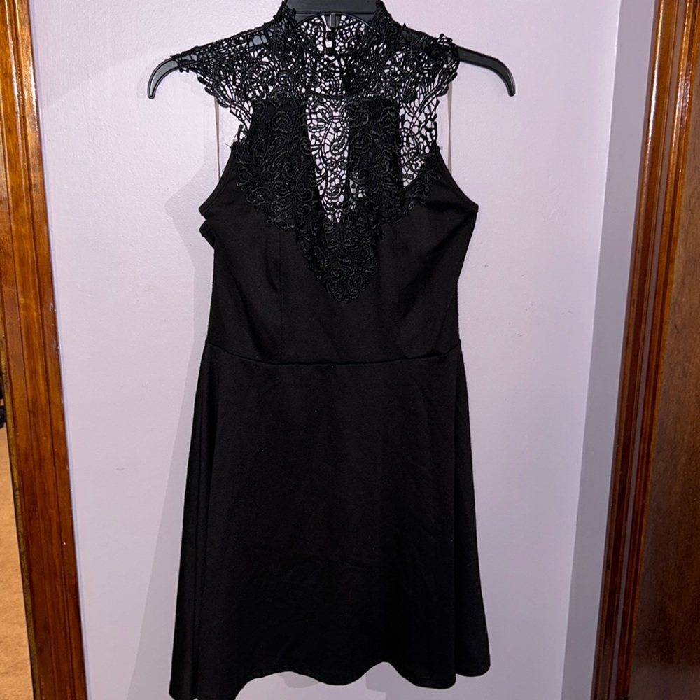 Black Lace High Neck Dress